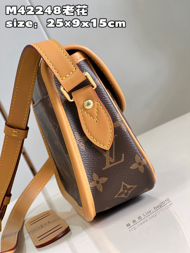 LV專櫃2023新款小號劍橋包 M42248老花 路易威登老花黃皮中古法棍郵差包 dn1419